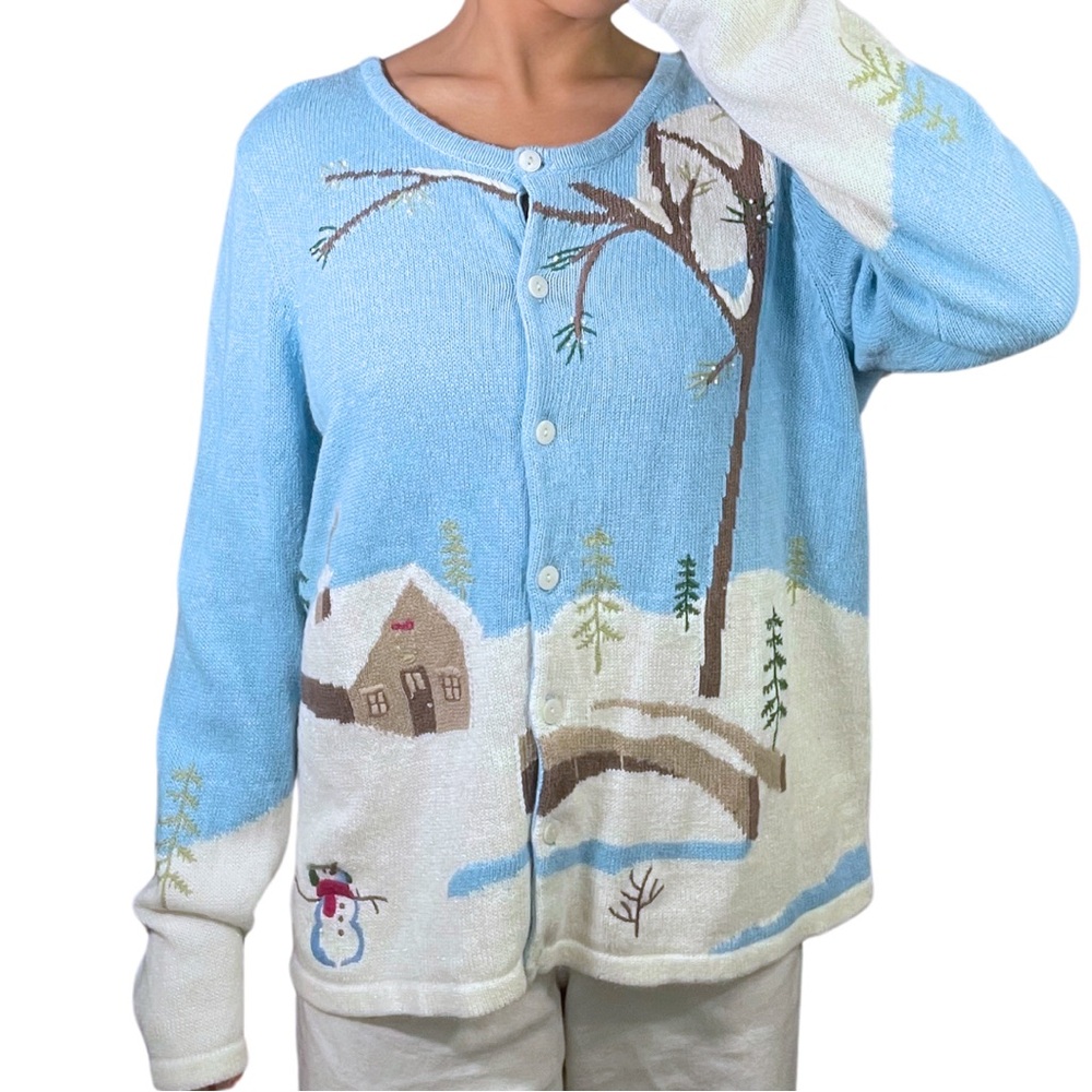Winter Scene Blue Sweater